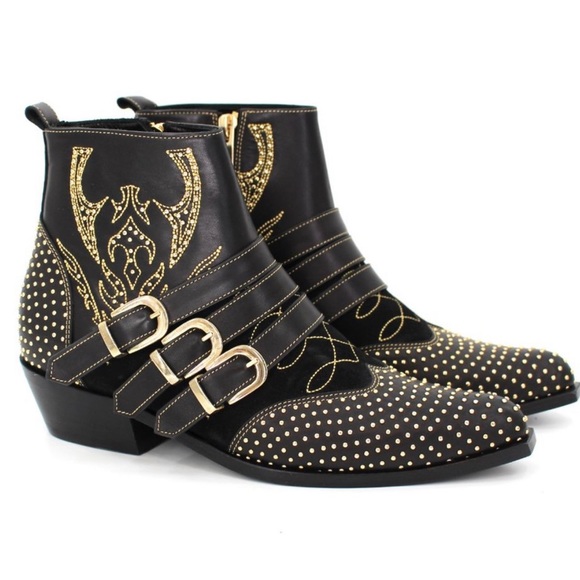 Anine Bing Shoes - Anine Bing Black Leather Gold Penny Ankle Boots Size 39 - NWT in Box!